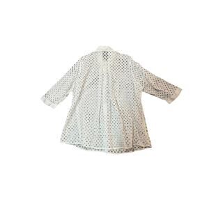 Jones Studio Women’s Plus 3X White Eyelet Lace Button Front Tunic Top